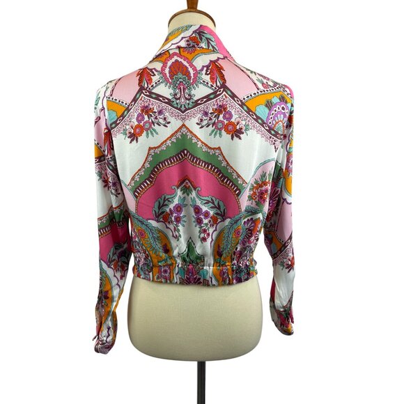 Rachel Zoe Wrap Top Womens XS Boho Long Sleeve Floral Colorful Pink Green - Picture 3 of 11